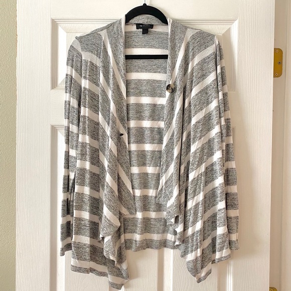 AB Studio Sweaters - AB Studio grey and white striped cardigan